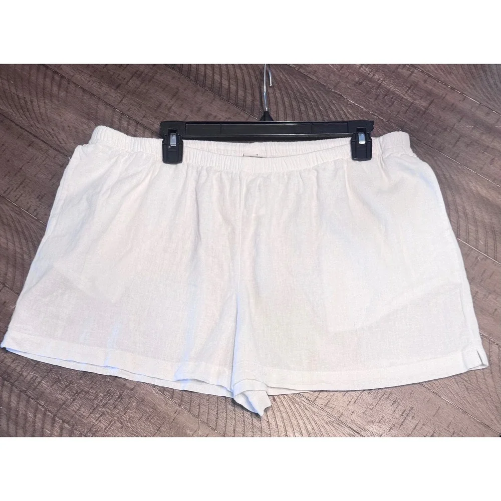 A New Day Womens XL White Linen Blend Drawstring Shorts with Pockets Cream NWOT